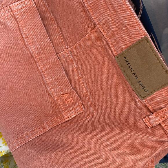 American Eagle Highest Rise 90s Boyfriend Cargo Shorts Denim Orange Coral SZ 18 - Picture 8 of 8